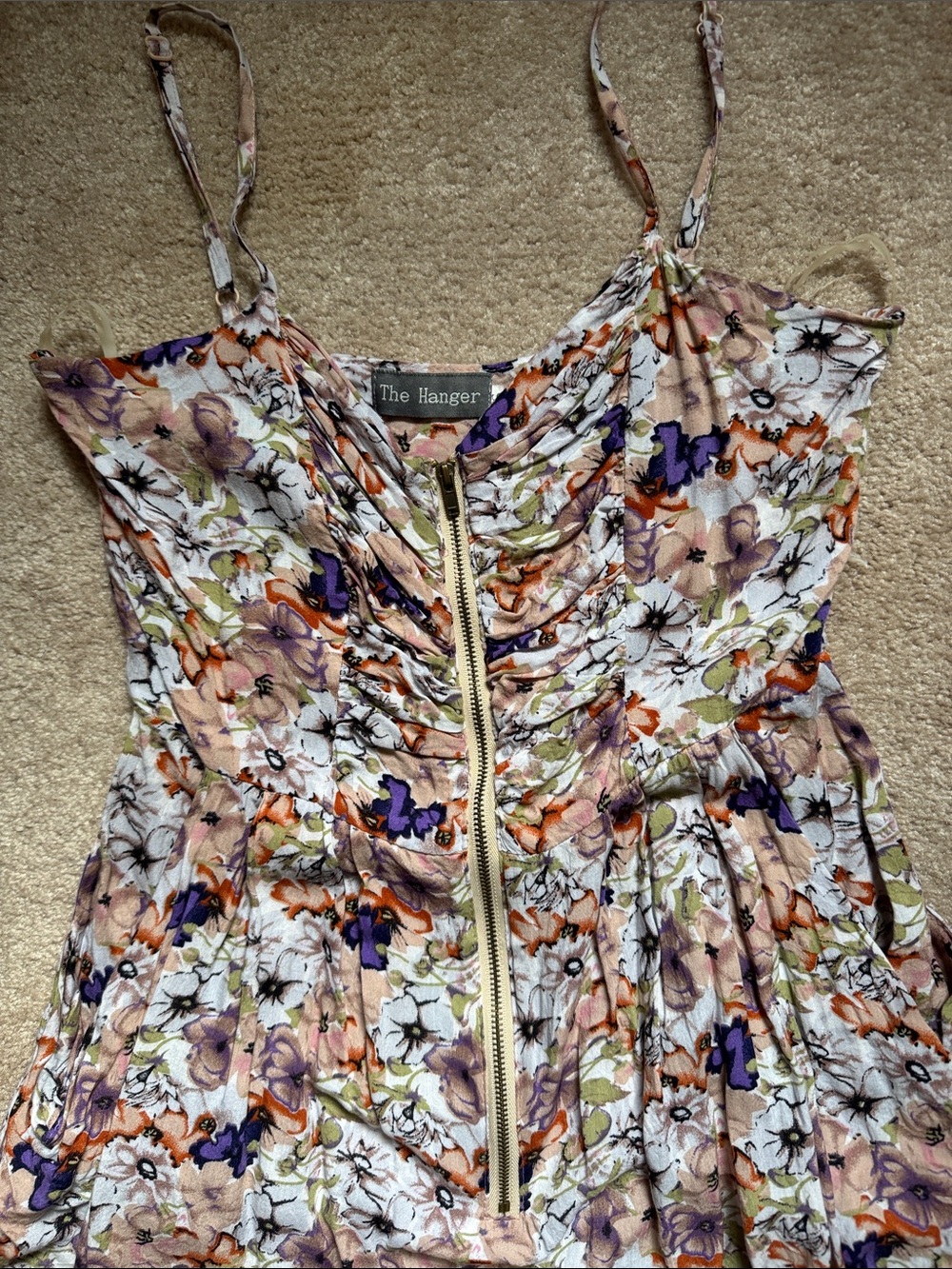 The Hanger Floral Zip-Front Mini Dress in White, Peach & Purple - Picture 3 of 4